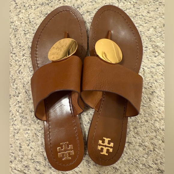 Tory Burch Patos Disk Womens Flip Flops Sandals Size 10 Brown Leather - Picture 5 of 5